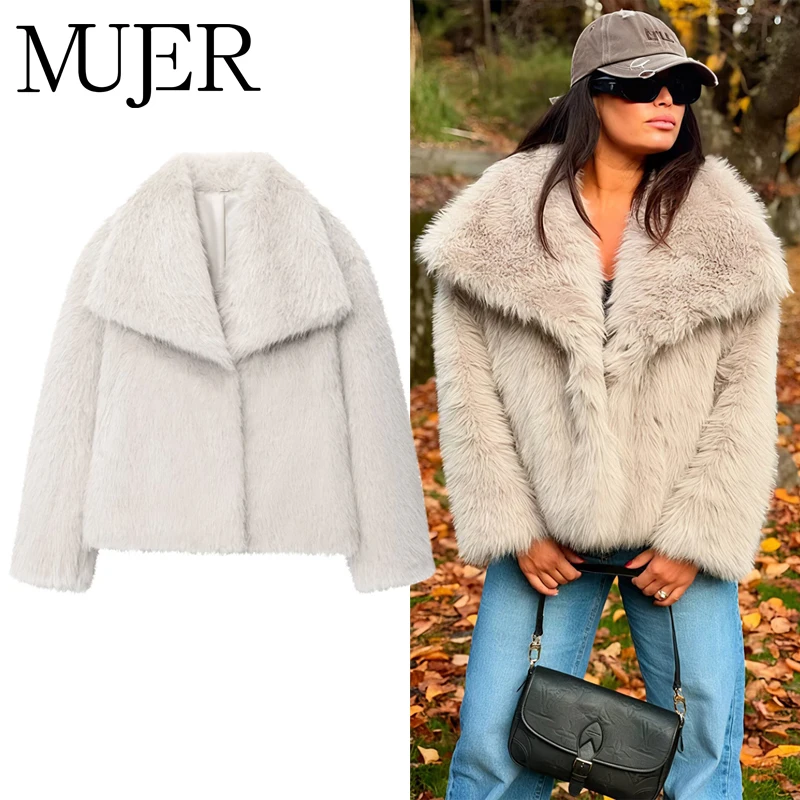 MUJER Faux Fur Coat Plush Fluffy Women’s Jacket 2025 Woman Autumn Winter New in Outerwears White Red Gray Black Blends Coats MUJER Faux Fur Coat Plush Fluffy Women's Jacket 2025 Woman Autumn Winter New in Outerwears White Red Gray Black Blends Coats