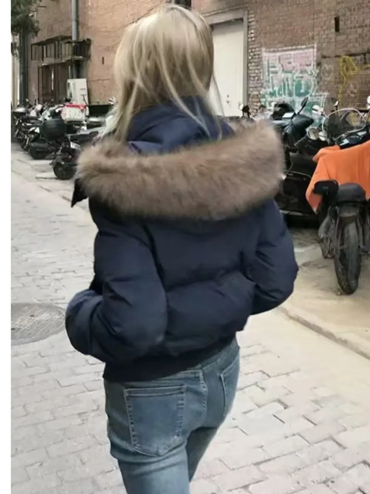 Autumn Winter Fur Hooded Jacket Women Outerwear Thick Dowon Cotton Padded Slim Short Parkas Female Cropped Puffer Bubble Coat Autumn Winter Fur Hooded Jacket Women Outerwear Thick Dowon Cotton Padded Slim Short Parkas Female Cropped Puffer Bubble Coat
