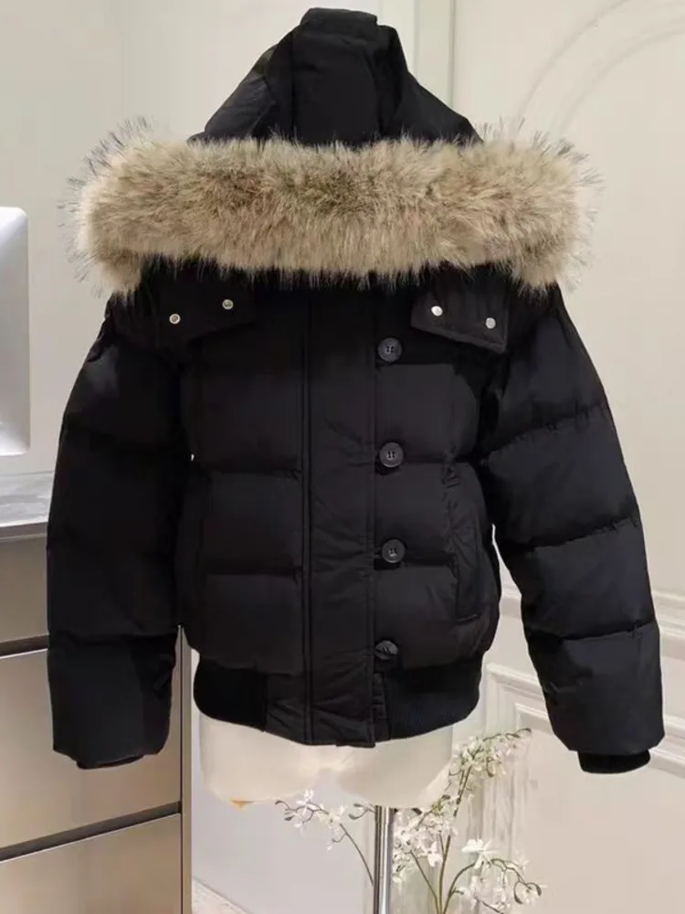 Autumn Winter Fur Hooded Jacket Women Outerwear Thick Dowon Cotton Padded Slim Short Parkas Female Cropped Puffer Bubble Coat Autumn Winter Fur Hooded Jacket Women Outerwear Thick Dowon Cotton Padded Slim Short Parkas Female Cropped Puffer Bubble Coat