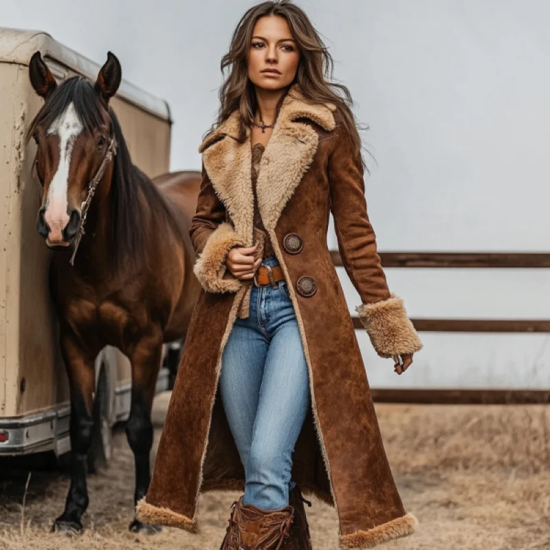 2025 Women Denim Western Coat Retro Sherpa Lined Winter Warm Ranch Style Jacket Plush Collar Casual Cowboy Vintage Outerwear 2025 Women Denim Western Coat Retro Sherpa Lined Winter Warm Ranch Style Jacket Plush Collar Casual Cowboy Vintage Outerwear