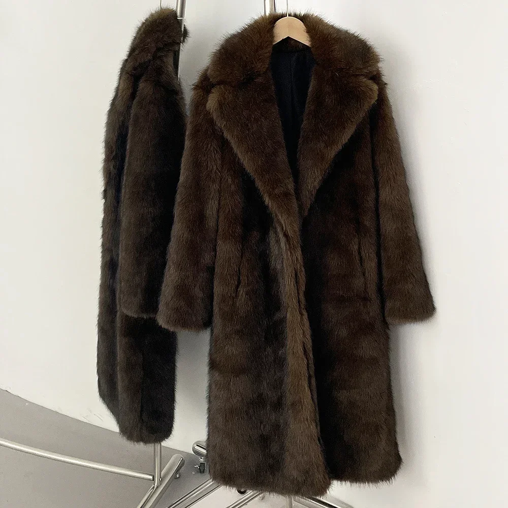 OFTBUY Long Faux Fur Jacket Fashion European Style Lapel Fur Coat Eco-friendly Covered Button Loose Casual Women Coats Winter Loose wide-waisted faux fur coat for women