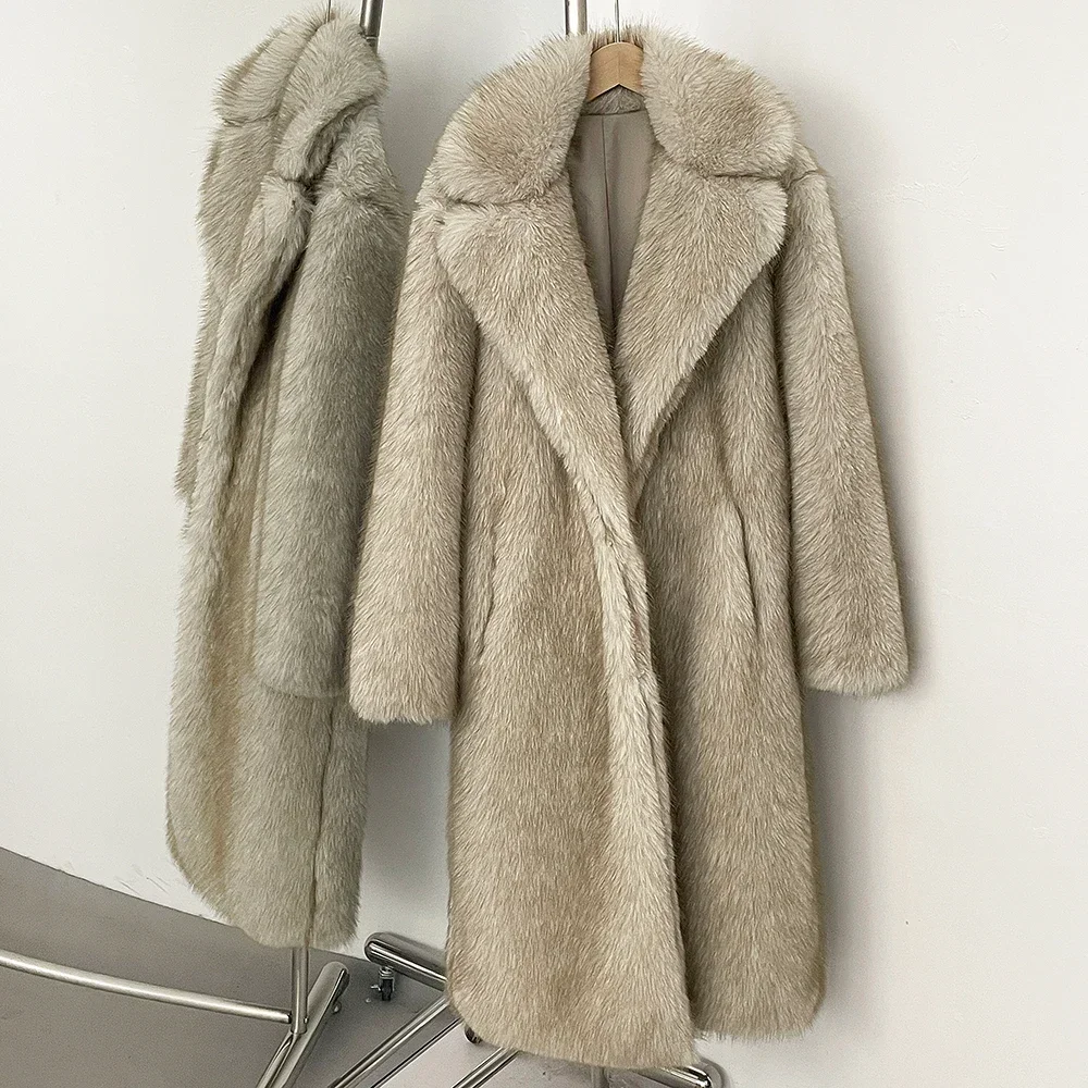 OFTBUY Long Faux Fur Jacket Fashion European Style Lapel Fur Coat Eco-friendly Covered Button Loose Casual Women Coats Winter OFTBUY Long Faux Fur Jacket Fashion European Style Lapel Fur Coat Eco-friendly Covered Button Loose Casual Women Coats Winter