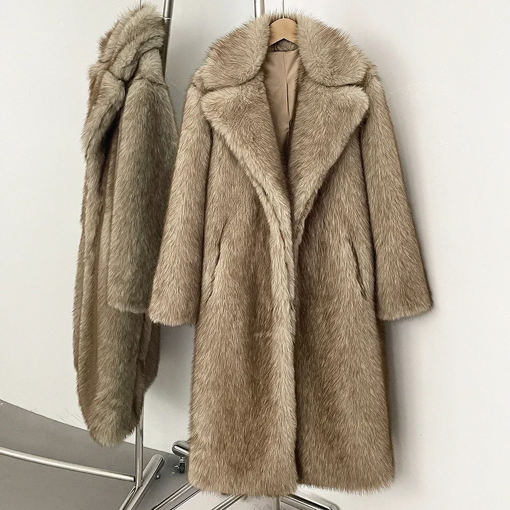 OFTBUY Long Faux Fur Jacket Fashion European Style Lapel Fur Coat Eco-friendly Covered Button Loose Casual Women Coats Winter OFTBUY Long Faux Fur Jacket Fashion European Style Lapel Fur Coat Eco-friendly Covered Button Loose Casual Women Coats Winter