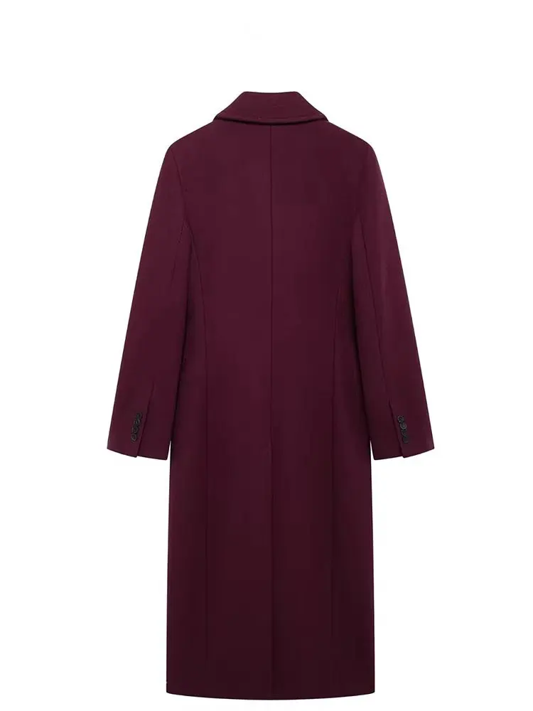 HH Women Fashion Burgundy Coat Double Breasted Long Sleeve Lapel Blends Jacket Autumn Winter High Street Outerwear HH Women Fashion Burgundy Coat Double Breasted Long Sleeve Lapel Blends Jacket Autumn Winter High Street Outerwear