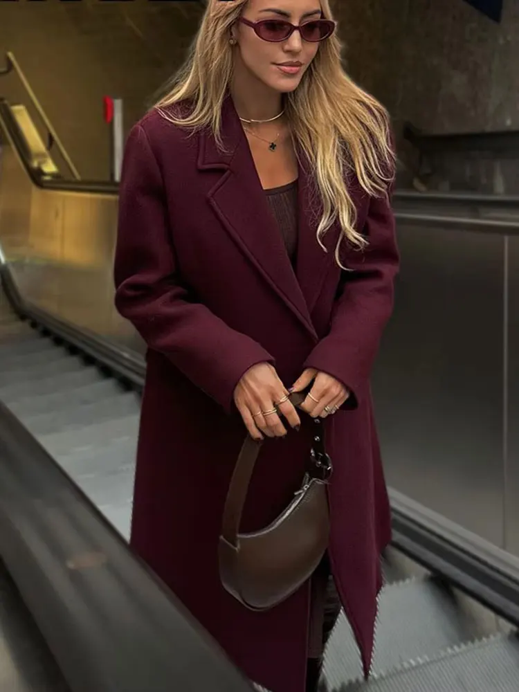 HH Women Fashion Burgundy Coat Double Breasted Long Sleeve Lapel Blends Jacket Autumn Winter High Street Outerwear HH Women Fashion Burgundy Coat Double Breasted Long Sleeve Lapel Blends Jacket Autumn Winter High Street Outerwear