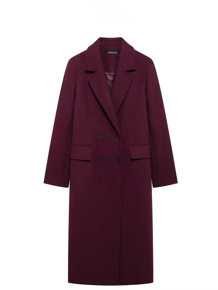 HH Women Fashion Burgundy Coat Double Breasted Long Sleeve Lapel Blends Jacket Autumn Winter High Street Outerwear HH Women Fashion Burgundy Coat Double Breasted Long Sleeve Lapel Blends Jacket Autumn Winter High Street Outerwear