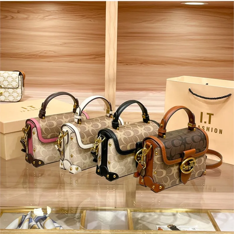 New minimalist and fashionable small handbag, contrasting color women’s bag, high-end carriage crossbody bag, portable box bag New minimalist and fashionable small handbag, contrasting color women's bag, high-end carriage crossbody bag, portable box bag