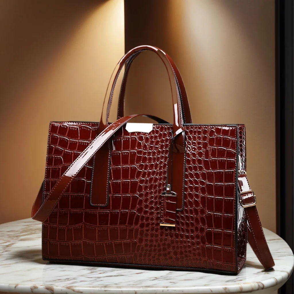 Luxury Vintage Women’s Crocodile Pattern Handbag Large Capacity Tote Bag Leather Business Shoulder Bag For Female Large capacity women business shoulder tote bag