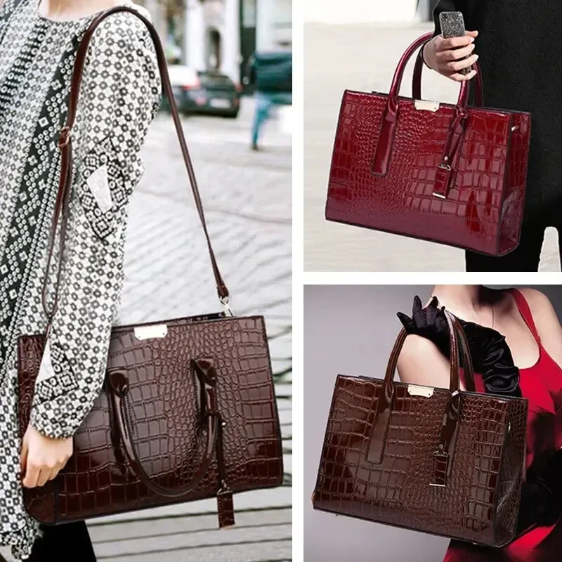 Luxury Vintage Women’s Crocodile Pattern Handbag Large Capacity Tote Bag Leather Business Shoulder Bag For Female Luxury Vintage Women's Crocodile Pattern Handbag Large Capacity Tote Bag Leather Business Shoulder Bag For Female
