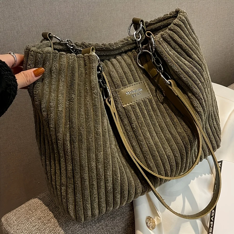 Stylish Corduroy Tote Bag for Women, Large Capacity Plush Shoulder Bag, Versatile Commuter & Travel Bag. Stylish Corduroy Tote Bag for Women, Large Capacity Plush Shoulder Bag, Versatile Commuter & Travel Bag.