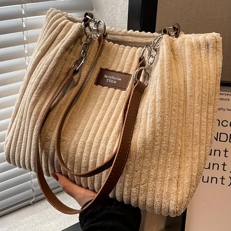 Stylish Corduroy Tote Bag for Women, Large Capacity Plush Shoulder Bag, Versatile Commuter & Travel Bag. Stylish Corduroy Tote Bag for Women, Large Capacity Plush Shoulder Bag, Versatile Commuter & Travel Bag.