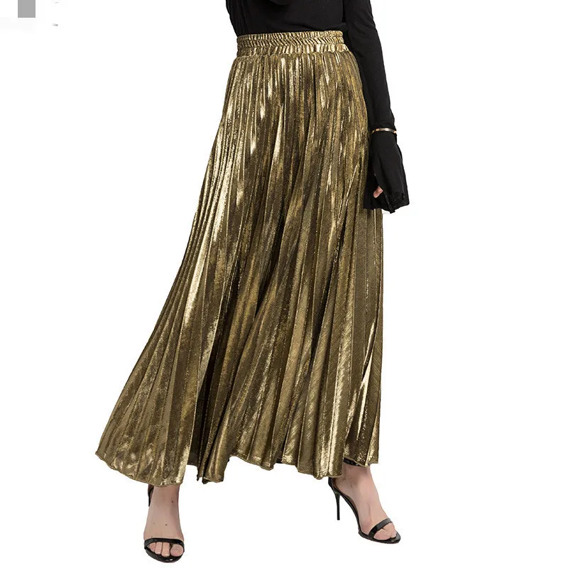Check Skirt Pleated Maxi Skirt High Waist Harajuku Large Swing Gold Long Skirts For Women XXL Saias Check Skirt Pleated Maxi Skirt High Waist Harajuku Large Swing Gold Long Skirts For Women XXL Saias