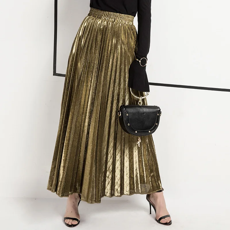 Check Skirt Pleated Maxi Skirt High Waist Harajuku Large Swing Gold Long Skirts For Women XXL Saias Check Skirt Pleated Maxi Skirt High Waist Harajuku Large Swing Gold Long Skirts For Women XXL Saias