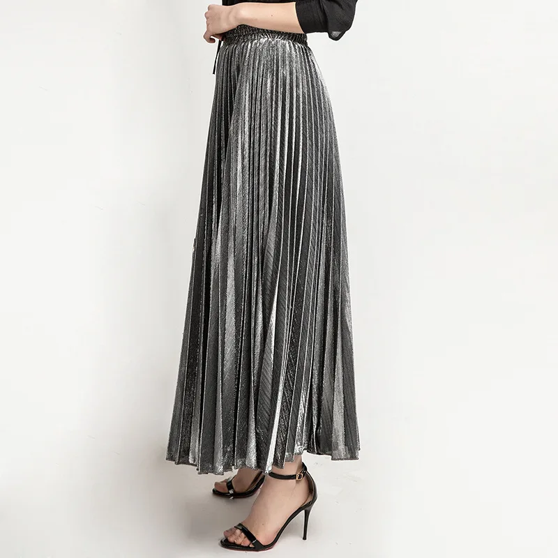 Check Skirt Pleated Maxi Skirt High Waist Harajuku Large Swing Gold Long Skirts For Women XXL Saias Check Skirt Pleated Maxi Skirt High Waist Harajuku Large Swing Gold Long Skirts For Women XXL Saias