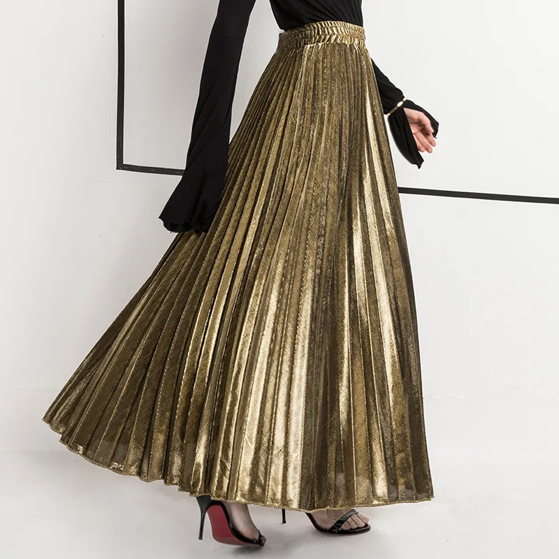 Check Skirt Pleated Maxi Skirt High Waist Harajuku Large Swing Gold Long Skirts For Women XXL Saias Check Skirt Pleated Maxi Skirt High Waist Harajuku Large Swing Gold Long Skirts For Women XXL Saias