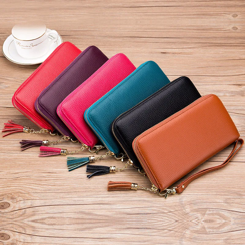 Genuine Leather Women Solid Long Wallets Ladies Tassel Design Clutch Female Phone Money Bag Coin Zipper Purse Rfid Card Holder Genuine Leather Women Solid Long Wallets Ladies Tassel Design Clutch Female Phone Money Bag Coin Zipper Purse Rfid Card Holder
