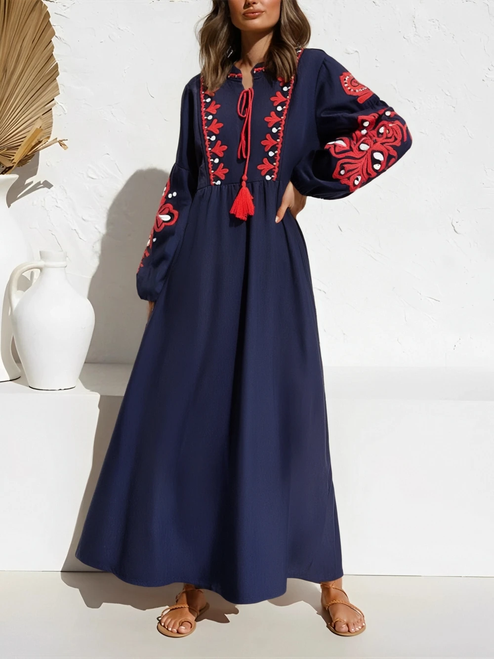 Vintage Chic Women Floral Emberoidery O-neck Lantern Sleeve Beach Bohemian Maxi Dresses Ladies Summer Boho Dress Vestidos Vintage Chic Women Floral Emberoidery O-neck Lantern Sleeve Beach Bohemian Maxi Dresses Ladies Summer Boho Dress Vestidos