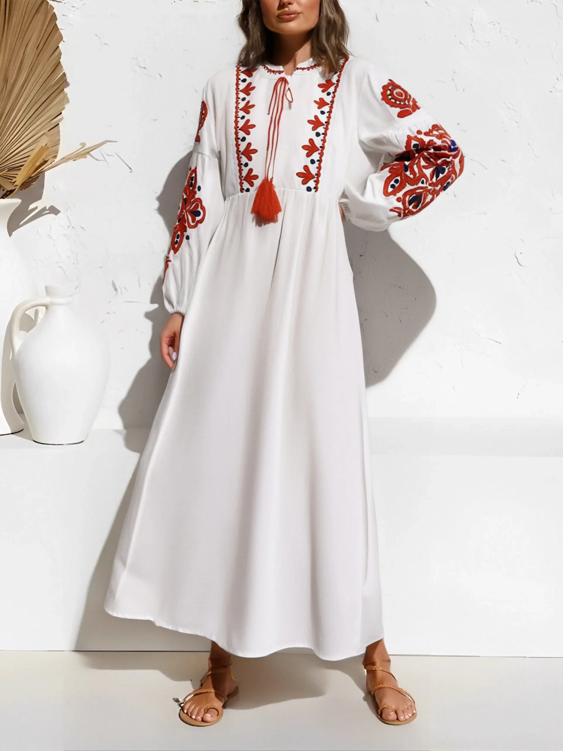Vintage Chic Women Floral Emberoidery O-neck Lantern Sleeve Beach Bohemian Maxi Dresses Ladies Summer Boho Dress Vestidos Vintage Chic Women Floral Emberoidery O-neck Lantern Sleeve Beach Bohemian Maxi Dresses Ladies Summer Boho Dress Vestidos