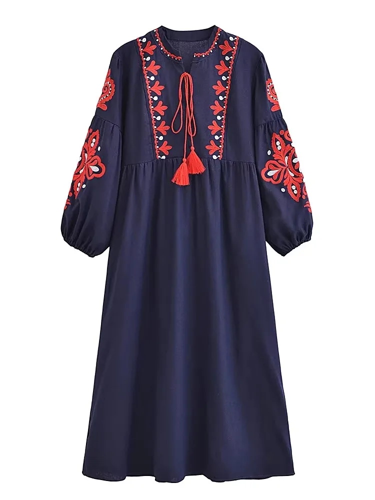 Vintage Chic Women Floral Emberoidery O-neck Lantern Sleeve Beach Bohemian Maxi Dresses Ladies Summer Boho Dress Vestidos Vintage Chic Women Floral Emberoidery O-neck Lantern Sleeve Beach Bohemian Maxi Dresses Ladies Summer Boho Dress Vestidos