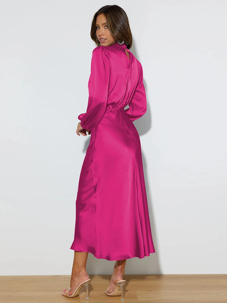 Spring Summer New High-End Satin Long Sleeved Dress Women’s Ladylike Elegant Evening Dress Party Clothes Celebrity Dresses Spring Summer New High-End Satin Long Sleeved Dress Women's Ladylike Elegant Evening Dress Party Clothes Celebrity Dresses