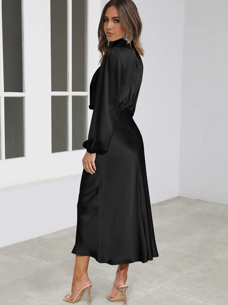 Spring Summer New High-End Satin Long Sleeved Dress Women’s Ladylike Elegant Evening Dress Party Clothes Celebrity Dresses Spring Summer New High-End Satin Long Sleeved Dress Women's Ladylike Elegant Evening Dress Party Clothes Celebrity Dresses