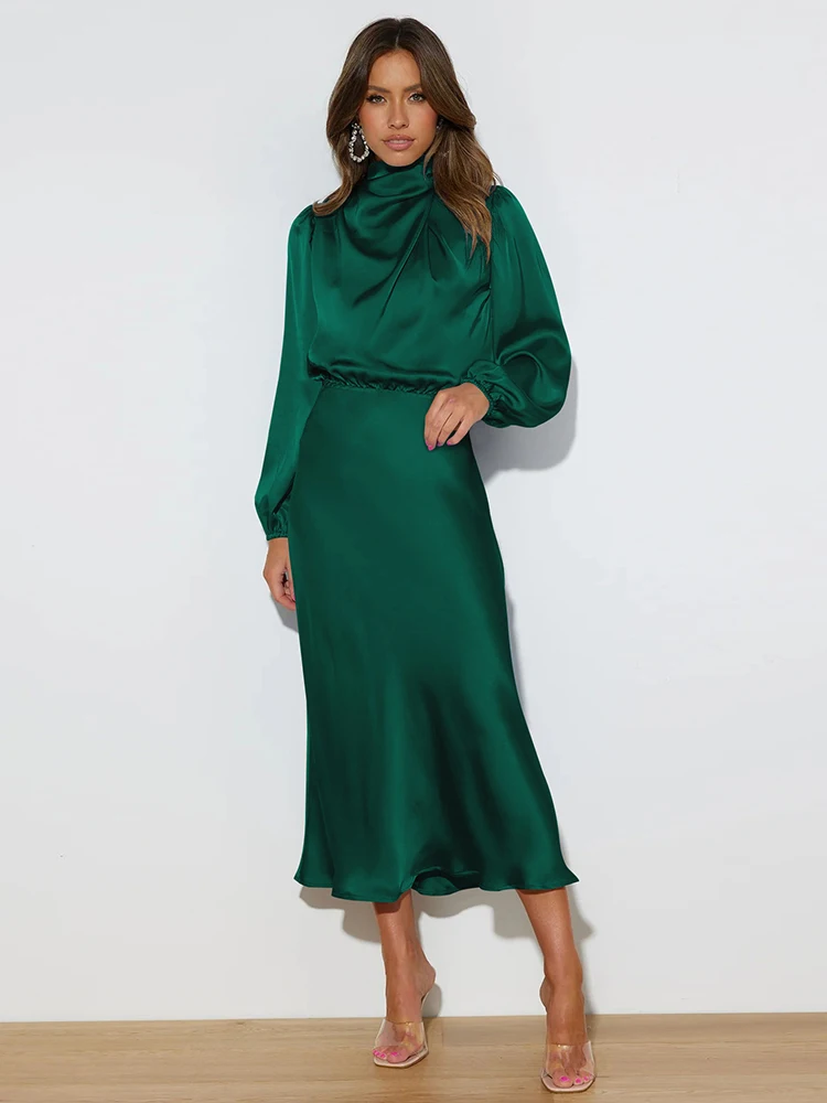 Spring Summer New High-End Satin Long Sleeved Dress Women’s Ladylike Elegant Evening Dress Party Clothes Celebrity Dresses Spring Summer New High-End Satin Long Sleeved Dress Women's Ladylike Elegant Evening Dress Party Clothes Celebrity Dresses