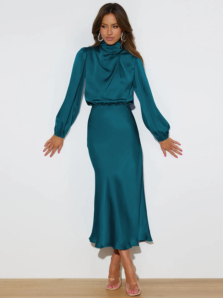 Spring Summer New High-End Satin Long Sleeved Dress Women’s Ladylike Elegant Evening Dress Party Clothes Celebrity Dresses Spring Summer New High-End Satin Long Sleeved Dress Women's Ladylike Elegant Evening Dress Party Clothes Celebrity Dresses