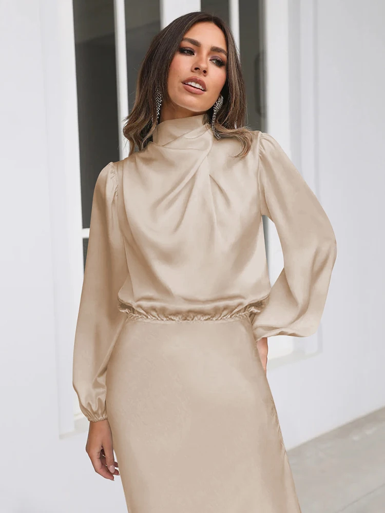 Spring Summer New High-End Satin Long Sleeved Dress Women’s Ladylike Elegant Evening Dress Party Clothes Celebrity Dresses Spring Summer New High-End Satin Long Sleeved Dress Women's Ladylike Elegant Evening Dress Party Clothes Celebrity Dresses