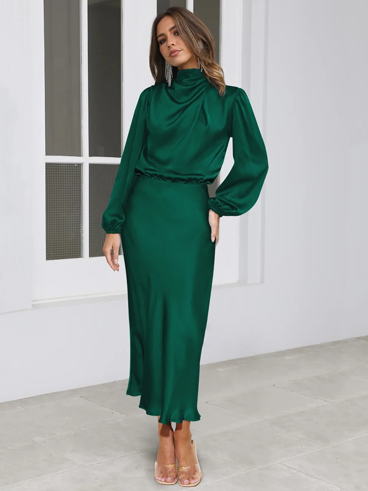 Spring Summer New High-End Satin Long Sleeved Dress Women’s Ladylike Elegant Evening Dress Party Clothes Celebrity Dresses Spring Summer New High-End Satin Long Sleeved Dress Women's Ladylike Elegant Evening Dress Party Clothes Celebrity Dresses