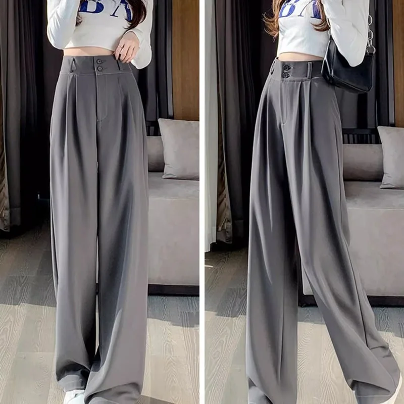 Summer Women Concise Office Suit Pants Lady Comfortable Baggy Wide Leg Straight Leg Trousers Female Fashion High Waisted Slacks Summer Women Concise Office Suit Pants Lady Comfortable Baggy Wide Leg Straight Leg Trousers Female Fashion High Waisted Slacks