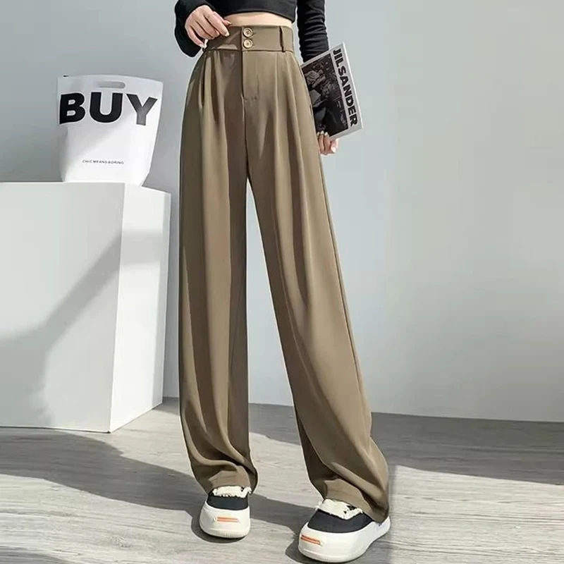 Summer Women Concise Office Suit Pants Lady Comfortable Baggy Wide Leg Straight Leg Trousers Female Fashion High Waisted Slacks Summer Women Concise Office Suit Pants Lady Comfortable Baggy Wide Leg Straight Leg Trousers Female Fashion High Waisted Slacks