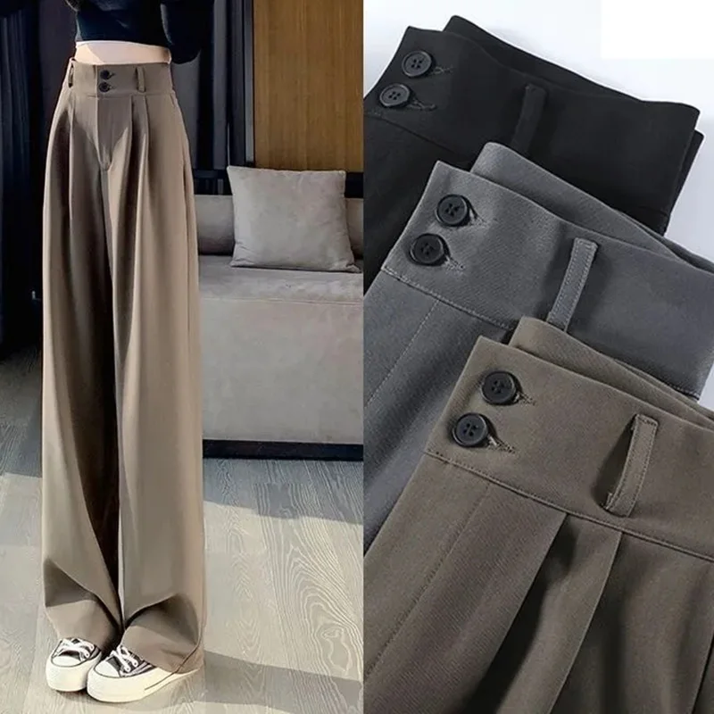 Summer Women Concise Office Suit Pants Lady Comfortable Baggy Wide Leg Straight Leg Trousers Female Fashion High Waisted Slacks Summer Women Concise Office Suit Pants Lady Comfortable Baggy Wide Leg Straight Leg Trousers Female Fashion High Waisted Slacks