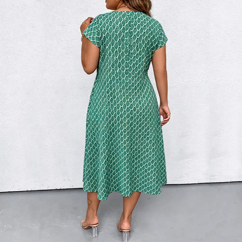 plus Size Women’s V-Neck Midi Dress Short Sleeve Button Print Summer Casual Loose Dress with Pockets for Vacation plus Size Women's V-Neck Midi Dress Short Sleeve Button Print Summer Casual Loose Dress with Pockets for Vacation