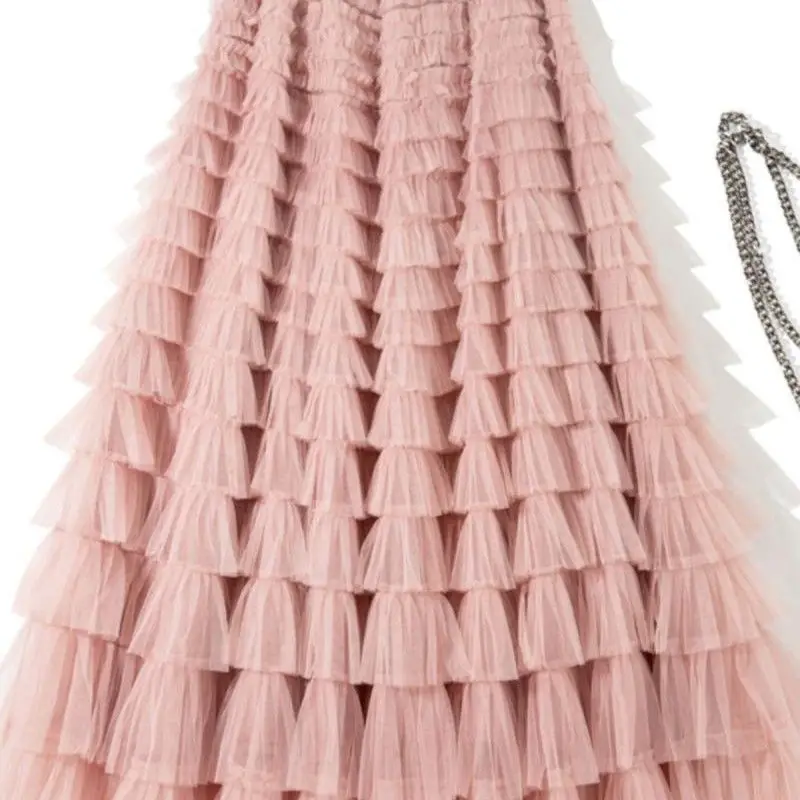 Sweet Layered Cake Me Skirt Elastic Waist Princ Long Dr Korean Sle High Waist Polyester Fabric Mid-Length Skirt Sweet Layered Cake Me Skirt Elastic Waist Princ Long Dr Korean Sle High Waist Polyester Fabric Mid-Length Skirt
