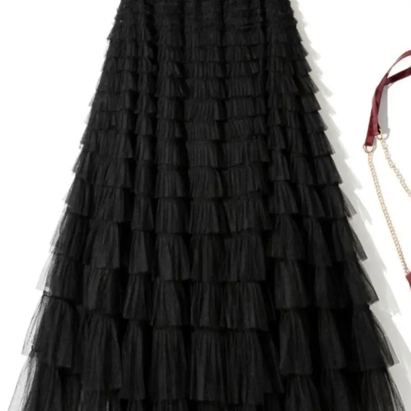 Sweet Layered Cake Me Skirt Elastic Waist Princ Long Dr Korean Sle High Waist Polyester Fabric Mid-Length Skirt Sweet Layered Cake Me Skirt Elastic Waist Princ Long Dr Korean Sle High Waist Polyester Fabric Mid-Length Skirt