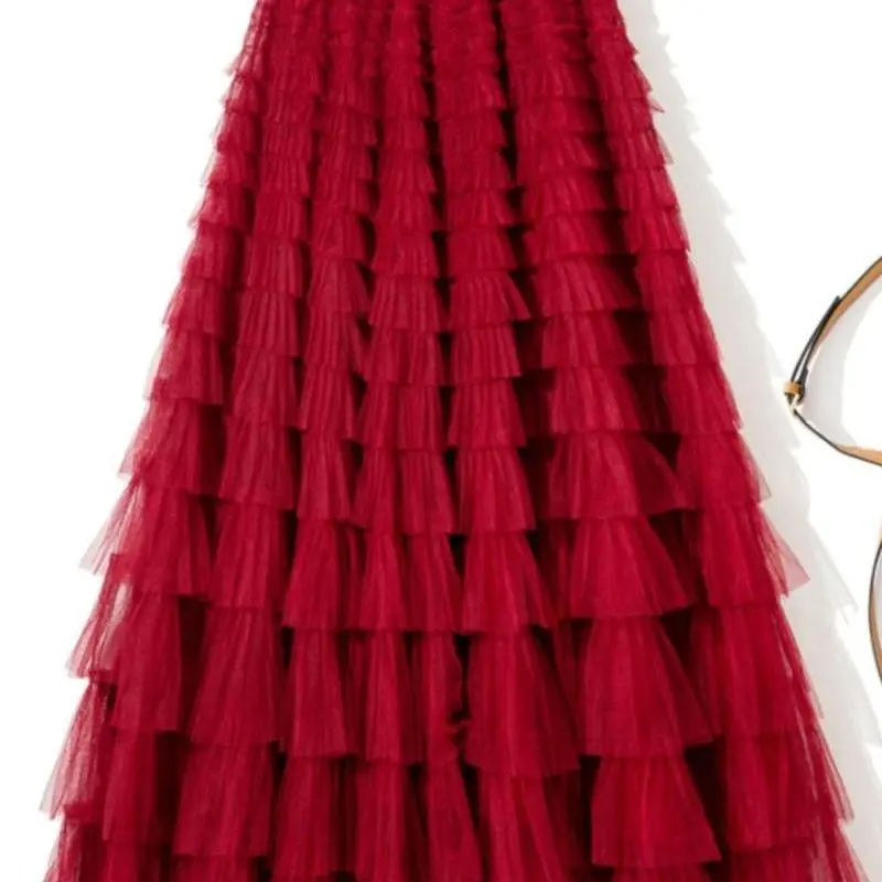 Sweet Layered Cake Me Skirt Elastic Waist Princ Long Dr Korean Sle High Waist Polyester Fabric Mid-Length Skirt Sweet Layered Cake Me Skirt Elastic Waist Princ Long Dr Korean Sle High Waist Polyester Fabric Mid-Length Skirt