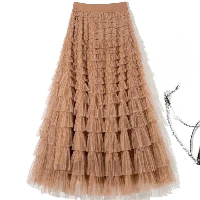 Sweet Layered Cake Me Skirt Elastic Waist Princ Long Dr Korean Sle High Waist Polyester Fabric Mid-Length Skirt Women's floral maxi skirt featuring a high waist, wrap design, side slit, tie detail, and boho-inspired summer style.
