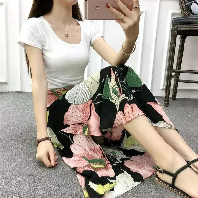 Summer Beach Floral Skirt for Women Cotton High Waist Wrap Maxi Skirt Long with Side Slit & Tie Detail Boho Style Design Summer Beach Floral Skirt for Women Cotton High Waist Wrap Maxi Skirt Long with Side Slit & Tie Detail Boho Style Design