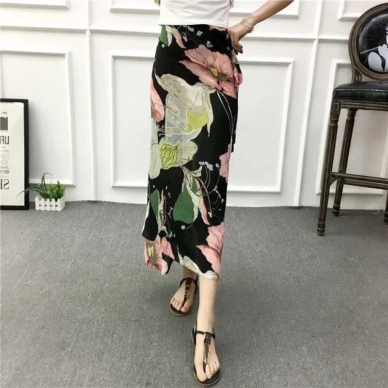 Summer Beach Floral Skirt for Women Cotton High Waist Wrap Maxi Skirt Long with Side Slit & Tie Detail Boho Style Design Summer Beach Floral Skirt for Women Cotton High Waist Wrap Maxi Skirt Long with Side Slit & Tie Detail Boho Style Design