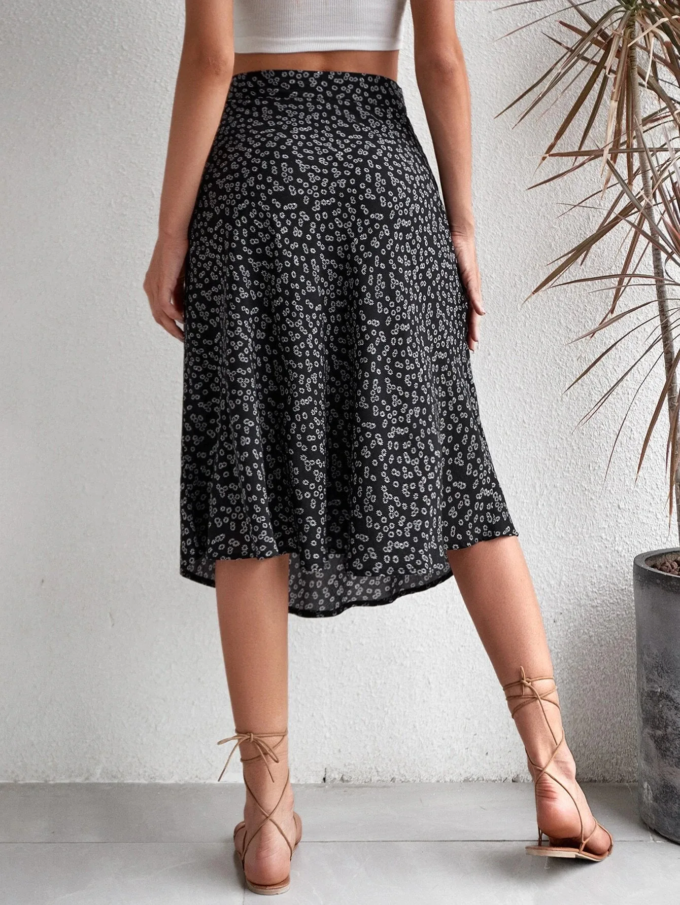 Spring and summer new women’s versatile floral zipper split A-line skirt Spring and summer new women's versatile floral zipper split A-line skirt