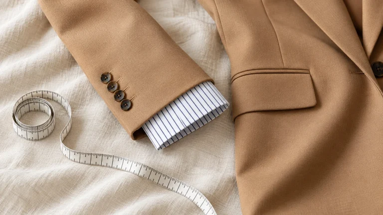 Detail of blazer sleeve ending near the wrist