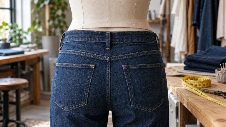 Close-up of jeans waistband and a small back-waist gap