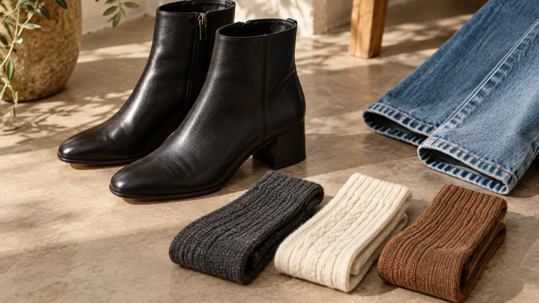 Ankle boots paired with different neatly visible sock heights